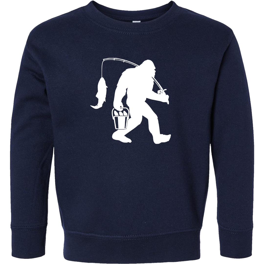 Fishing Sasquatch Toddler Crew Neck Sweatshirt