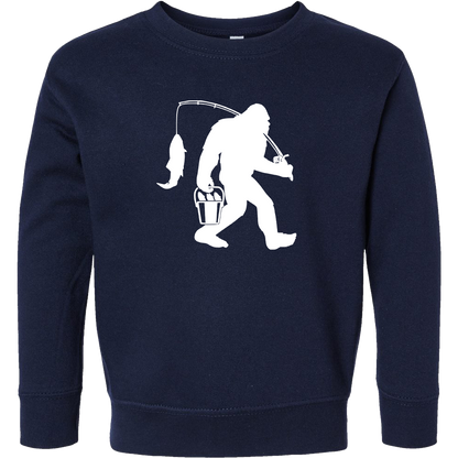 Fishing Sasquatch Kids Crew Neck Sweatshirt