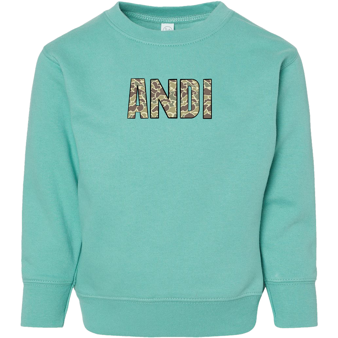 Personalized Camo Name Toddler Crew Neck Sweatshirt