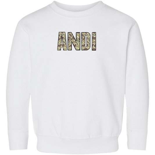 Personalized Camo Name Toddler Crew Neck Sweatshirt