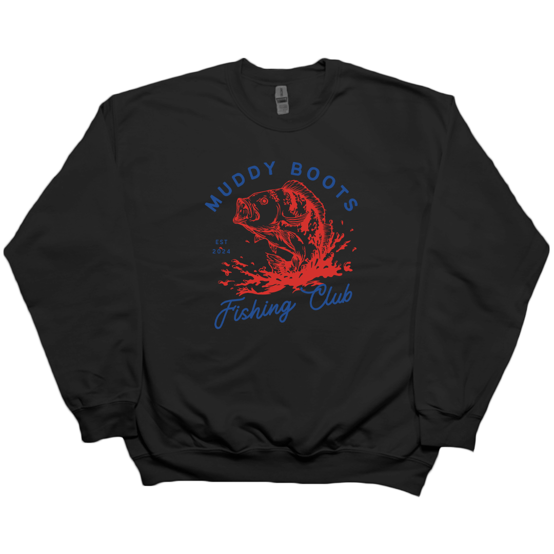 Fishing Club Adult Crew Neck Sweatshirt - Muddy Boots Clothing - Crew Neck Sweatshirt