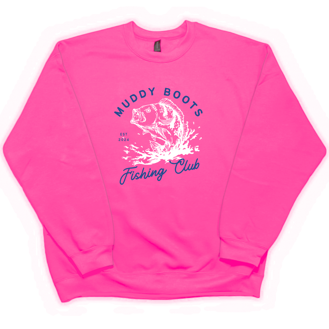 Fishing Club Adult Crew Neck Sweatshirt - Muddy Boots Clothing - Crew Neck Sweatshirt