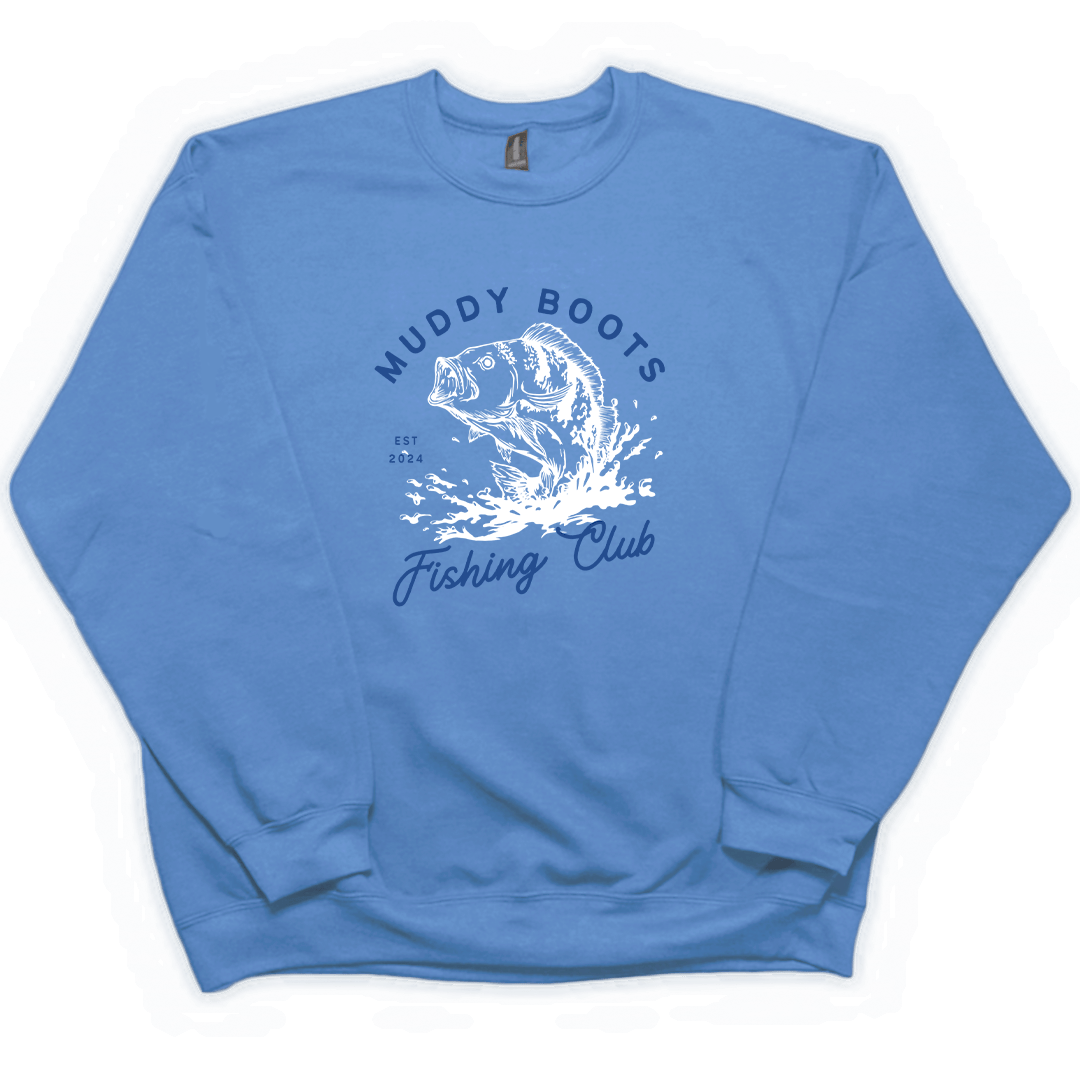 Fishing Club Adult Crew Neck Sweatshirt - Muddy Boots Clothing - Crew Neck Sweatshirt