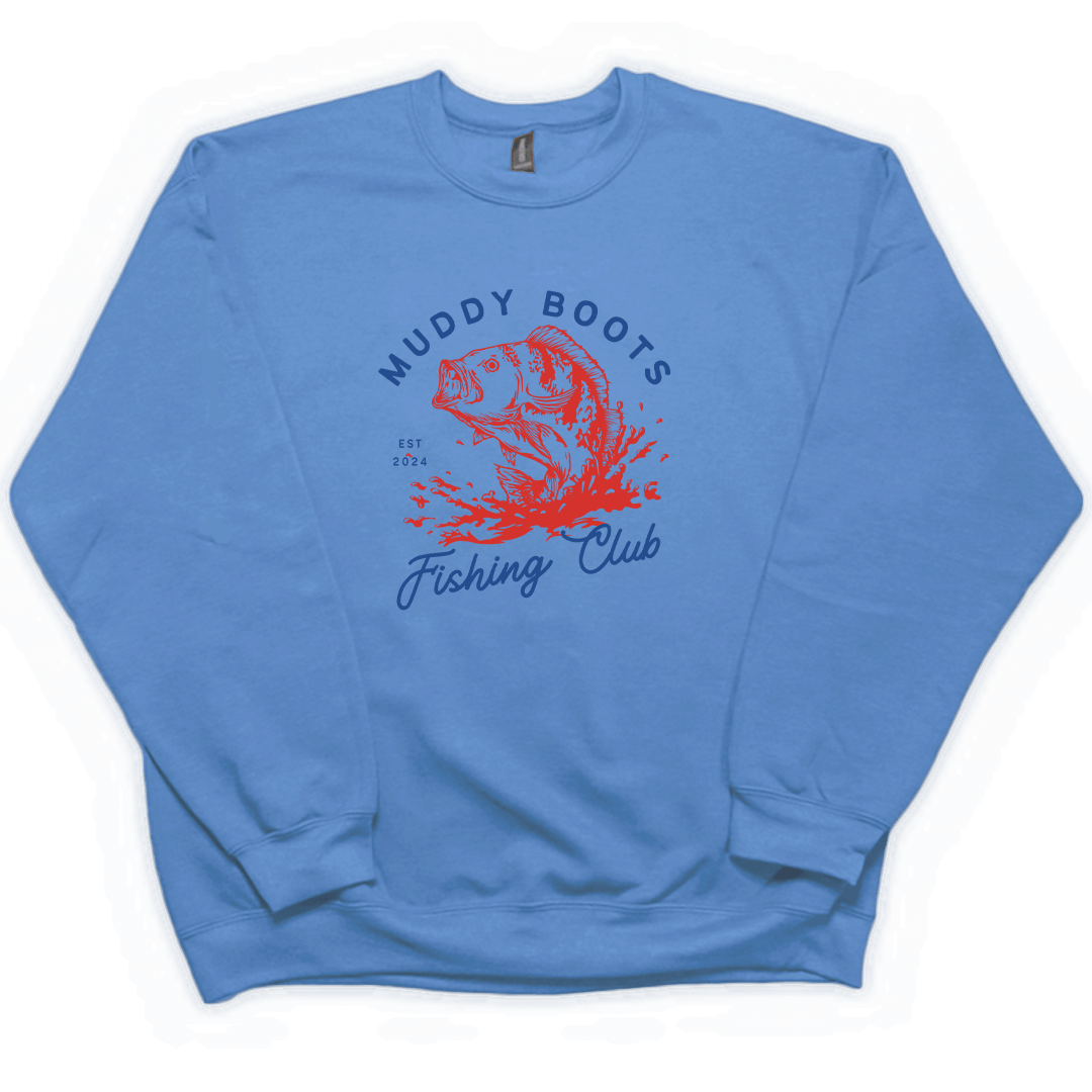 Fishing Club Adult Crew Neck Sweatshirt - Muddy Boots Clothing - Crew Neck Sweatshirt