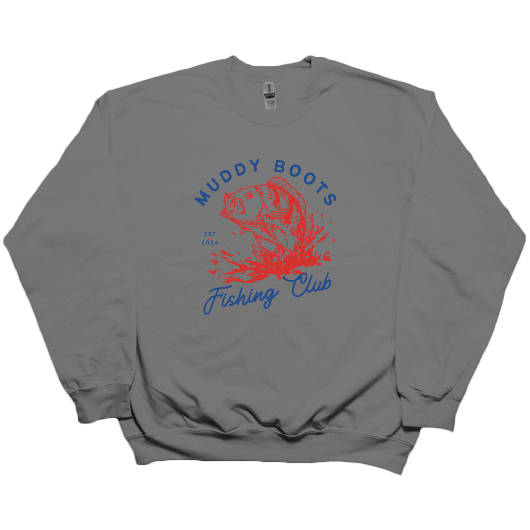 Fishing Club Adult Crew Neck Sweatshirt - Muddy Boots Clothing - Crew Neck Sweatshirt