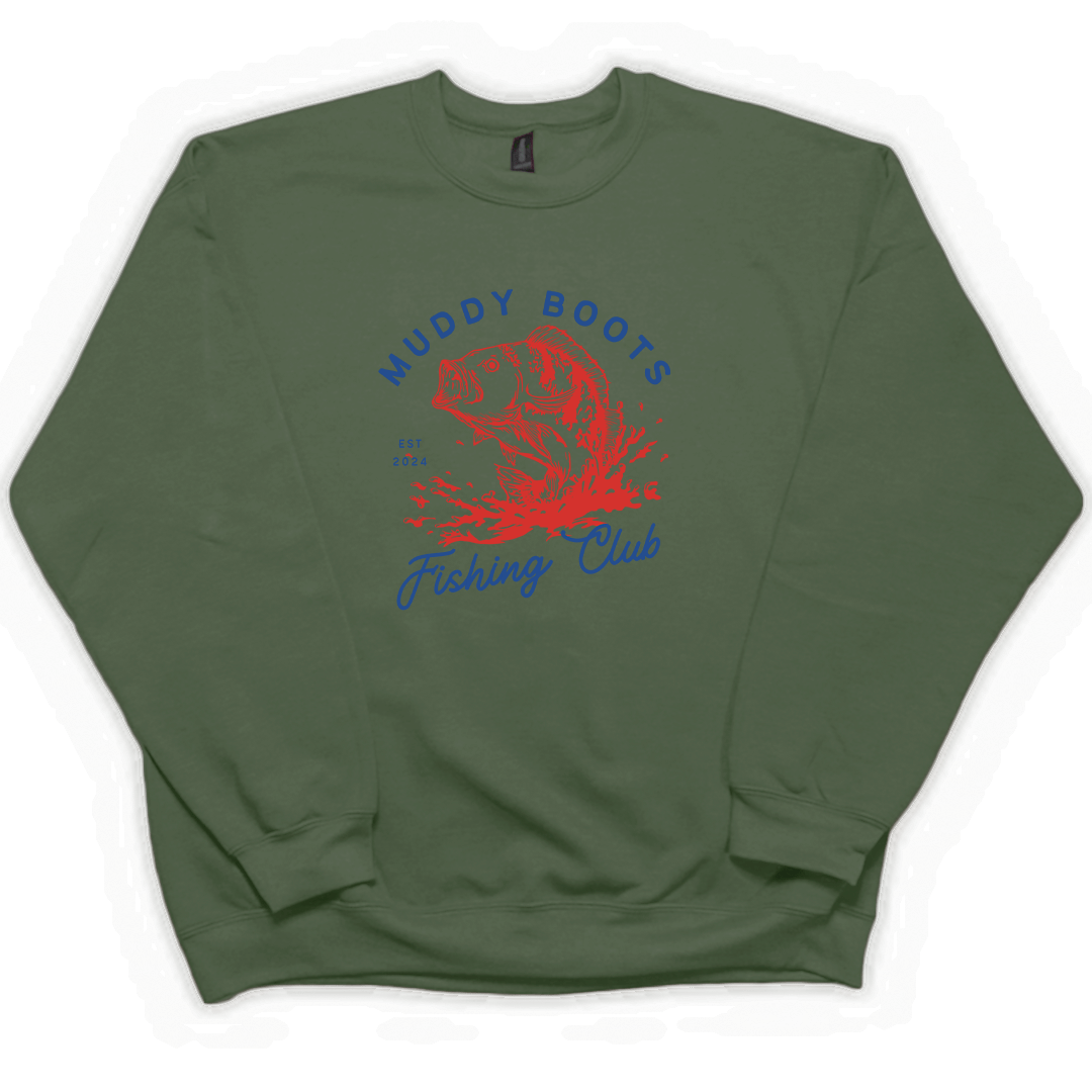 Fishing Club Adult Crew Neck Sweatshirt - Muddy Boots Clothing - Crew Neck Sweatshirt