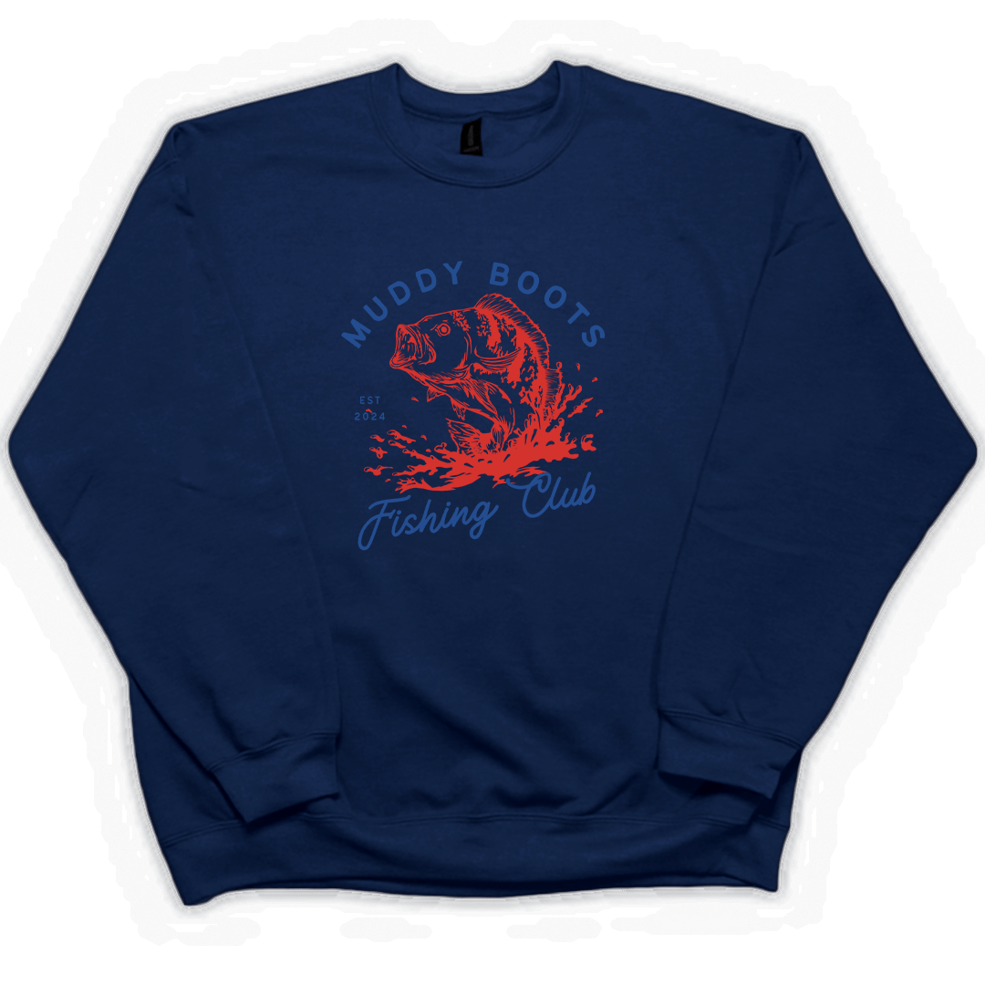 Fishing Club Adult Crew Neck Sweatshirt - Muddy Boots Clothing - Crew Neck Sweatshirt