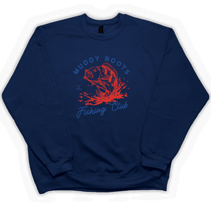 Fishing Club Adult Crew Neck Sweatshirt - Muddy Boots Clothing - Crew Neck Sweatshirt