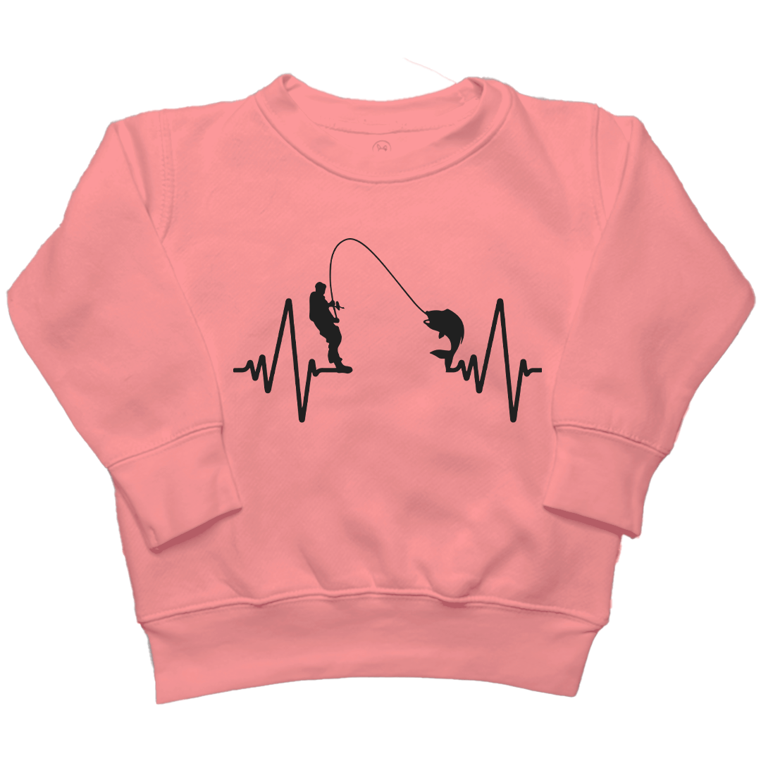 Fishing Heartbeat Toddler Crew Neck Sweatshirt - Muddy Boots Clothing - Crew Neck Sweatshirt
