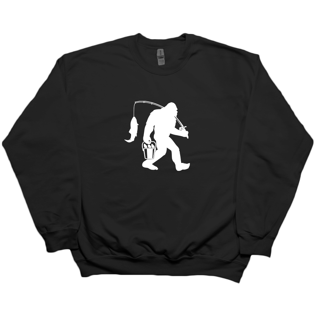 Fishing Sasquatch Adult Crew Neck Sweatshirt - Muddy Boots Clothing - Crew Neck Sweatshirt