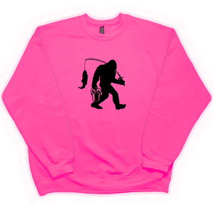 Fishing Sasquatch Adult Crew Neck Sweatshirt - Muddy Boots Clothing - Crew Neck Sweatshirt