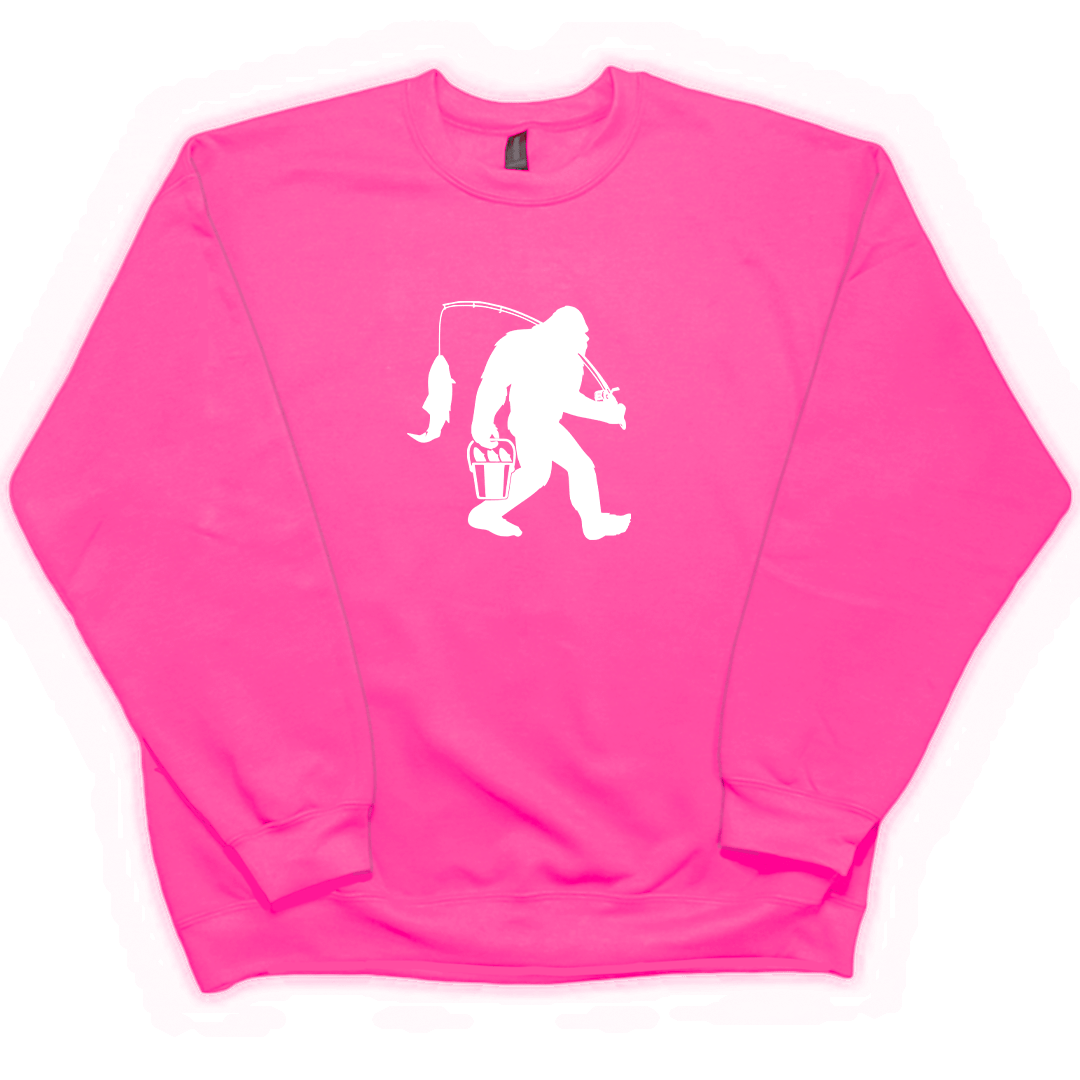 Fishing Sasquatch Adult Crew Neck Sweatshirt - Muddy Boots Clothing - Crew Neck Sweatshirt