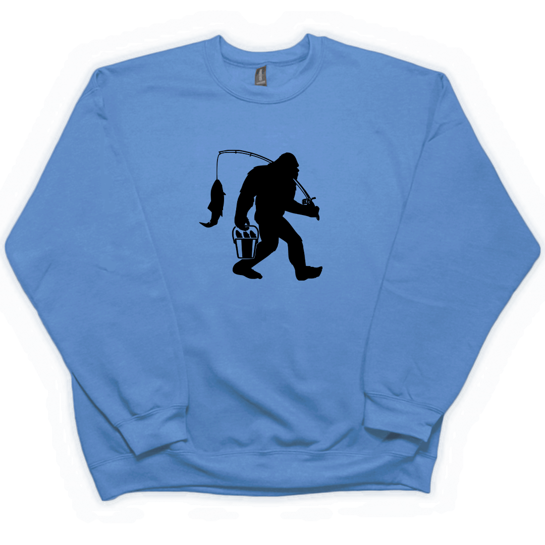 Fishing Sasquatch Adult Crew Neck Sweatshirt - Muddy Boots Clothing - Crew Neck Sweatshirt