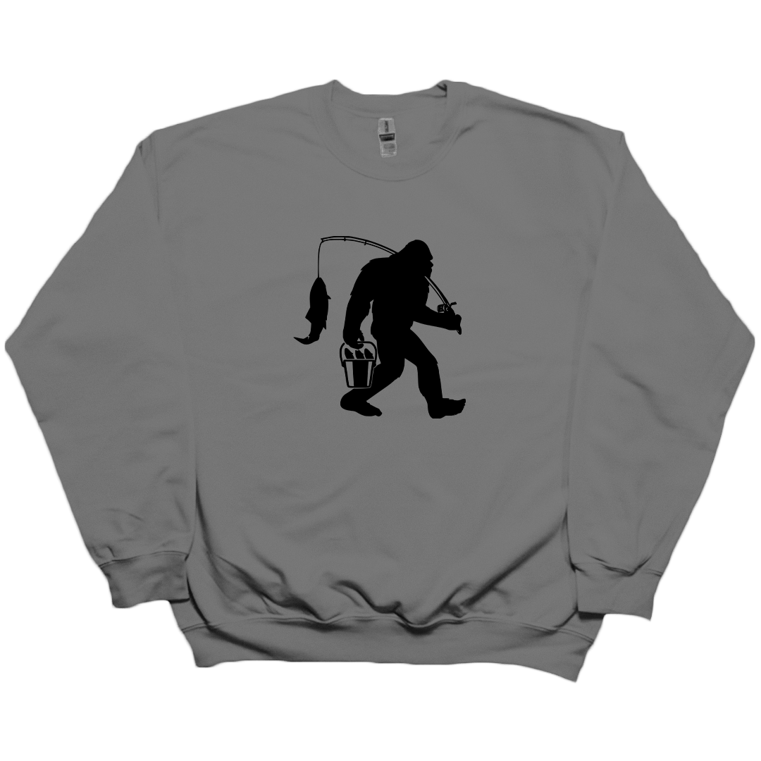 Fishing Sasquatch Adult Crew Neck Sweatshirt - Muddy Boots Clothing - Crew Neck Sweatshirt