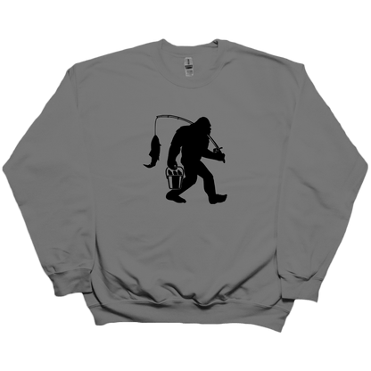 Fishing Sasquatch Adult Crew Neck Sweatshirt - Muddy Boots Clothing - Crew Neck Sweatshirt