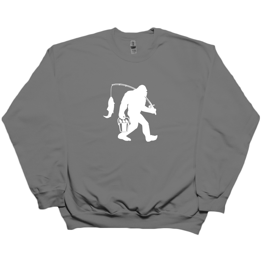 Fishing Sasquatch Adult Crew Neck Sweatshirt - Muddy Boots Clothing - Crew Neck Sweatshirt