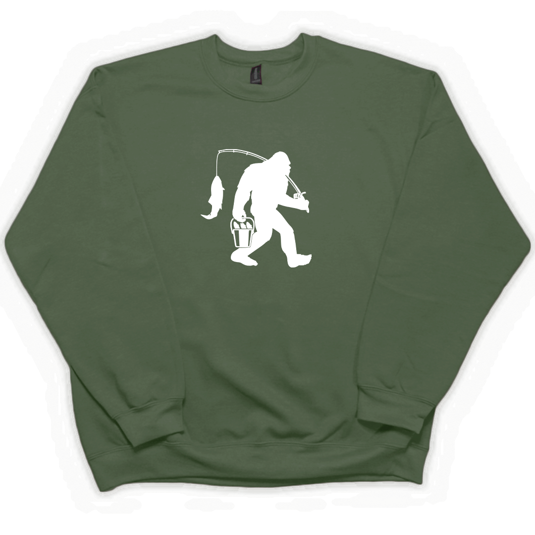Fishing Sasquatch Adult Crew Neck Sweatshirt - Muddy Boots Clothing - Crew Neck Sweatshirt
