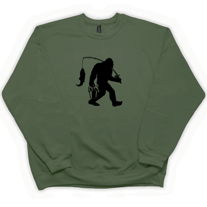 Fishing Sasquatch Adult Crew Neck Sweatshirt - Muddy Boots Clothing - Crew Neck Sweatshirt