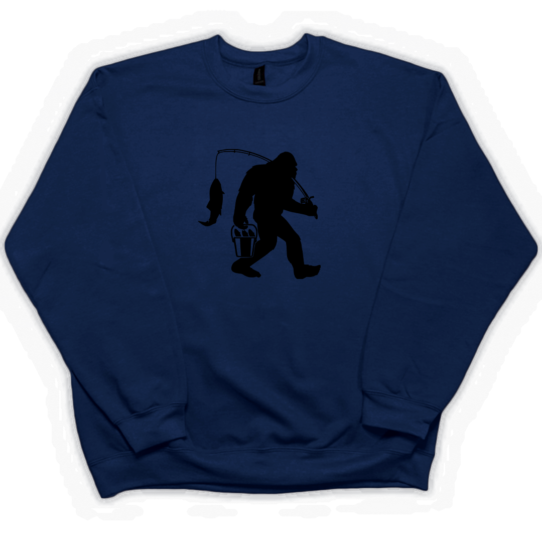 Fishing Sasquatch Adult Crew Neck Sweatshirt - Muddy Boots Clothing - Crew Neck Sweatshirt