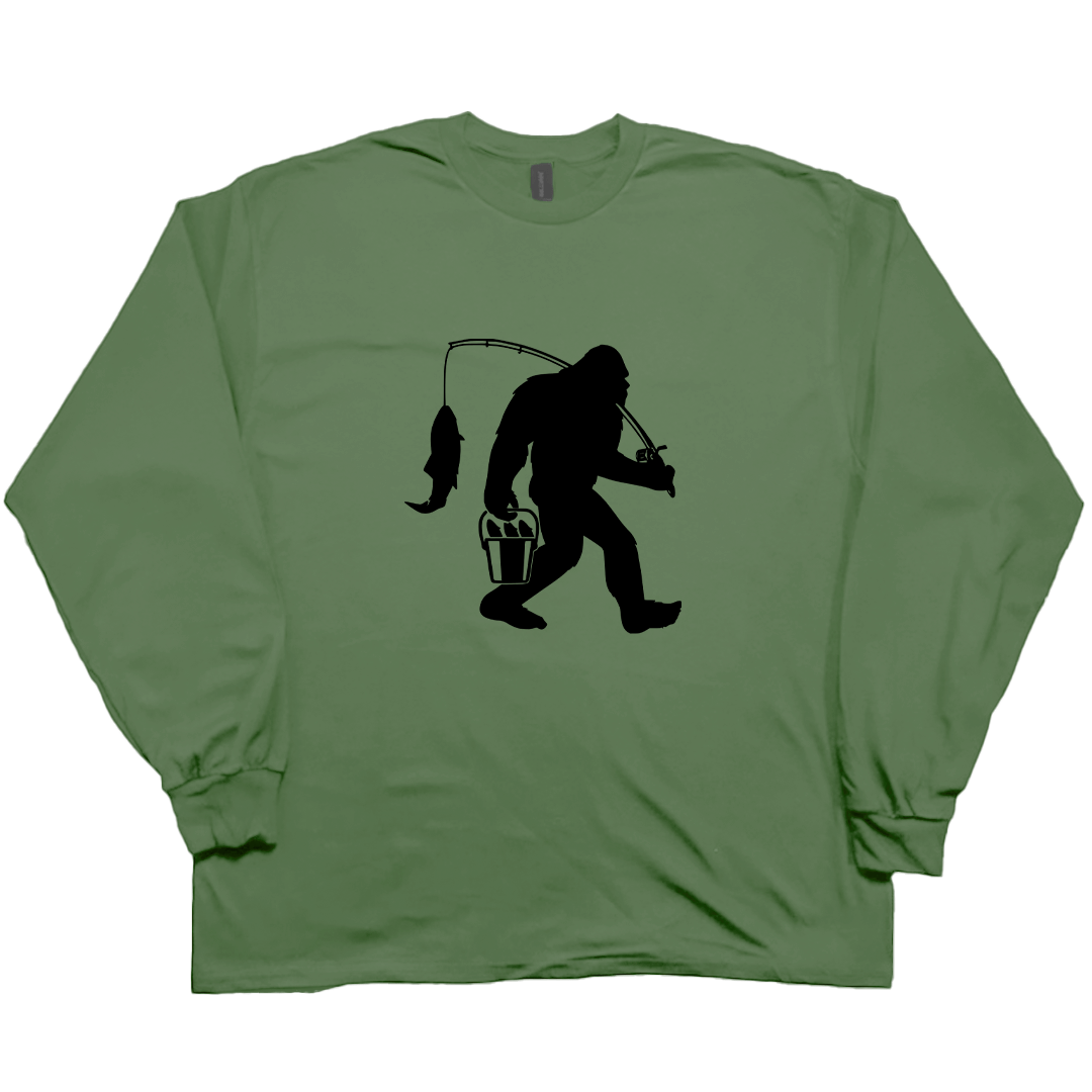 Fishing Sasquatch Adult Long Sleeve Tee - Muddy Boots Clothing - Long Sleeve Tee