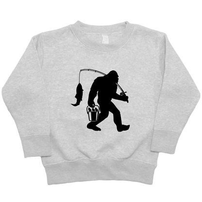 Fishing Sasquatch Kids Crew Neck Sweatshirt - Muddy Boots Clothing - Crew Neck Sweatshirt