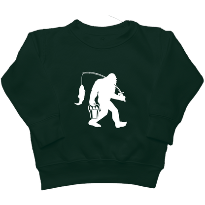 Fishing Sasquatch Kids Crew Neck Sweatshirt - Muddy Boots Clothing - Crew Neck Sweatshirt