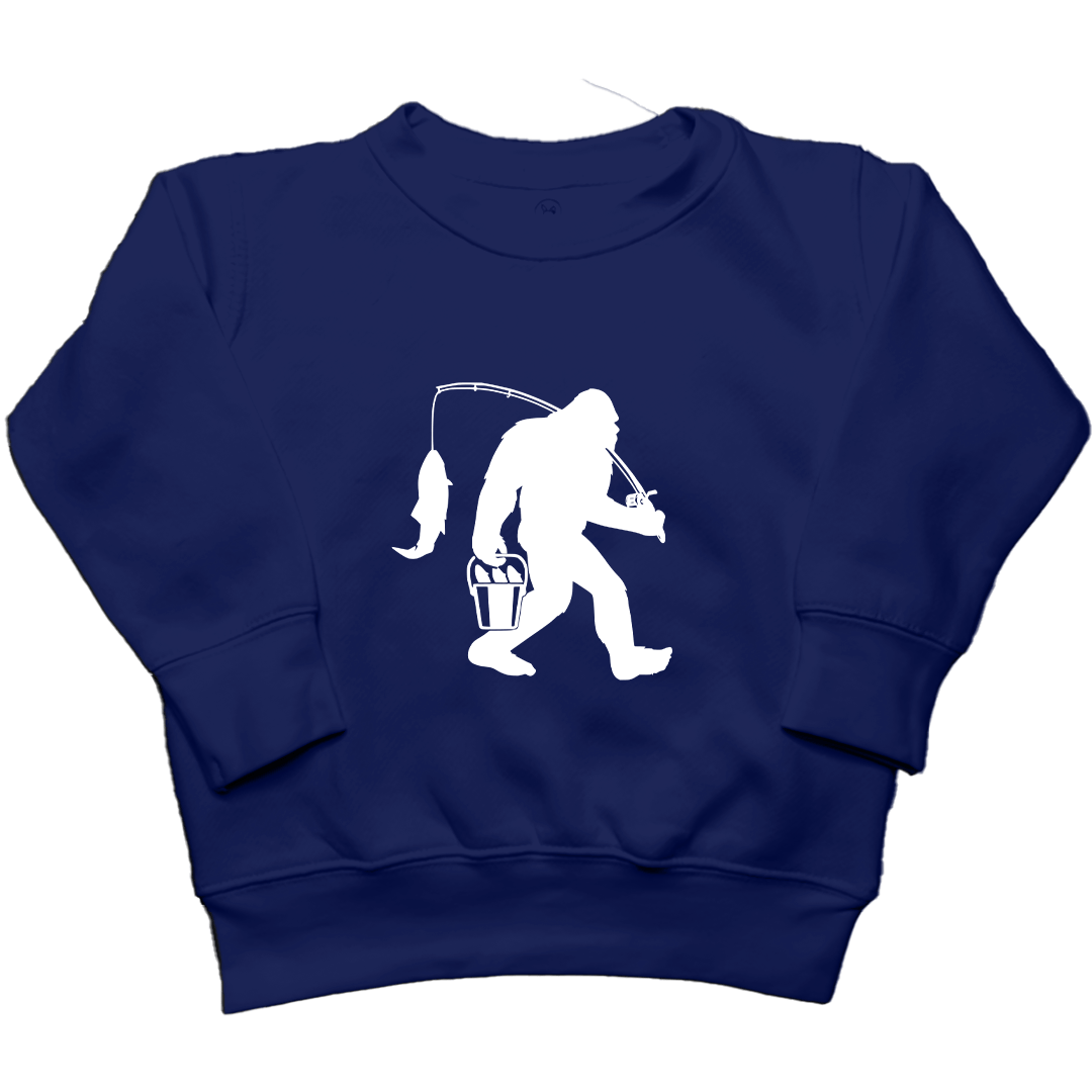Fishing Sasquatch Kids Crew Neck Sweatshirt - Muddy Boots Clothing - Crew Neck Sweatshirt