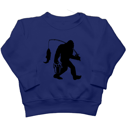 Fishing Sasquatch Kids Crew Neck Sweatshirt - Muddy Boots Clothing - Crew Neck Sweatshirt