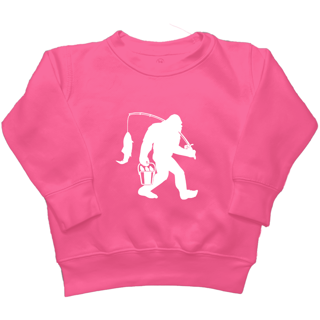 Fishing Sasquatch Kids Crew Neck Sweatshirt - Muddy Boots Clothing - Crew Neck Sweatshirt