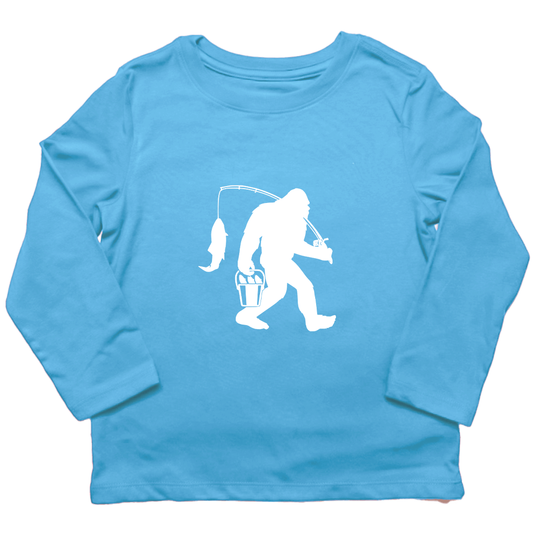 Fishing Sasquatch Kids Long Sleeve Tee - Muddy Boots Clothing - Long Sleeve Tee