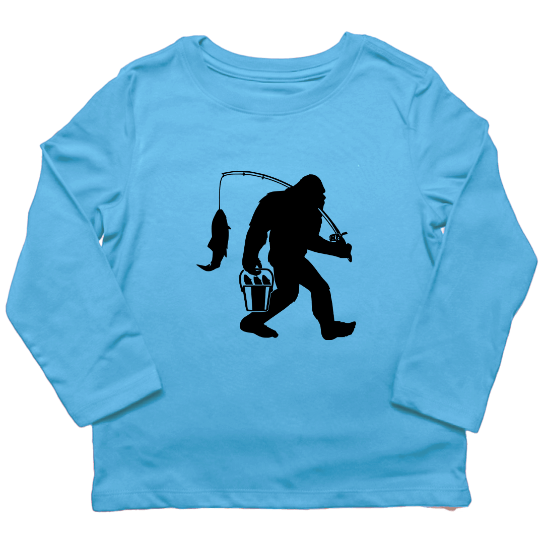 Fishing Sasquatch Kids Long Sleeve Tee - Muddy Boots Clothing - Long Sleeve Tee