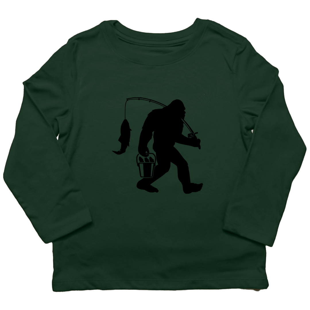 Fishing Sasquatch Kids Long Sleeve Tee - Muddy Boots Clothing - Long Sleeve Tee