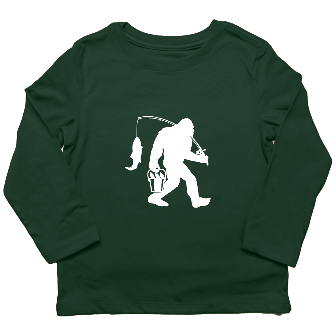 Fishing Sasquatch Kids Long Sleeve Tee - Muddy Boots Clothing - Long Sleeve Tee