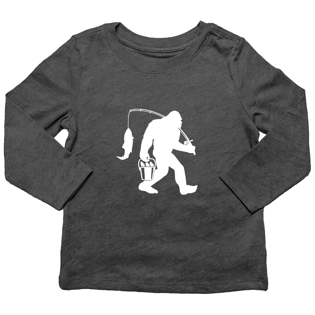 Fishing Sasquatch Kids Long Sleeve Tee - Muddy Boots Clothing - Long Sleeve Tee