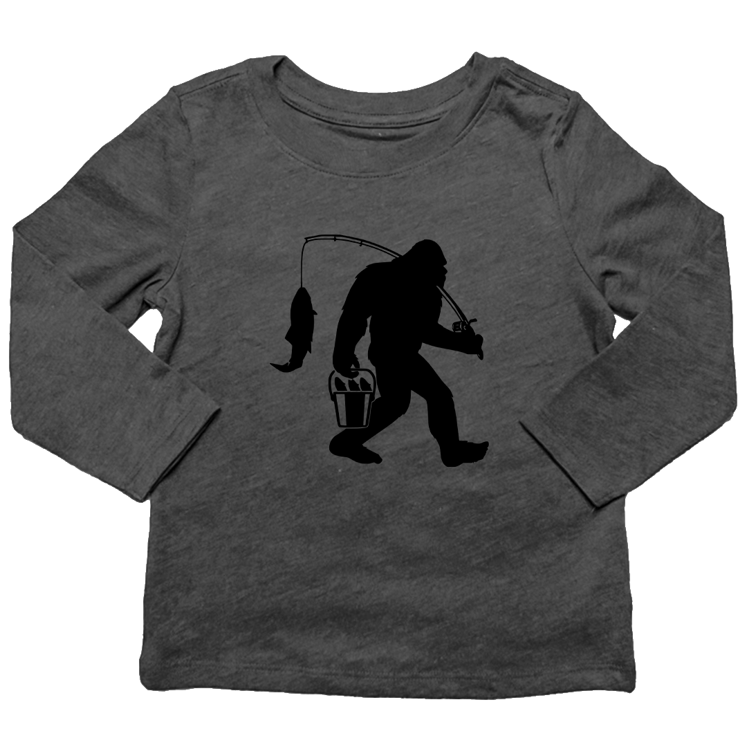 Fishing Sasquatch Kids Long Sleeve Tee - Muddy Boots Clothing - Long Sleeve Tee