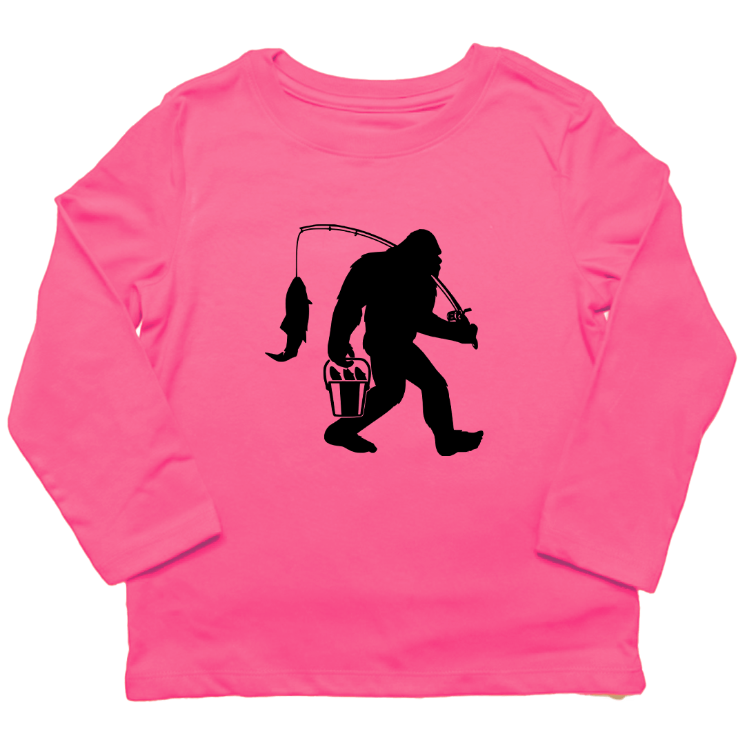 Fishing Sasquatch Kids Long Sleeve Tee - Muddy Boots Clothing - Long Sleeve Tee