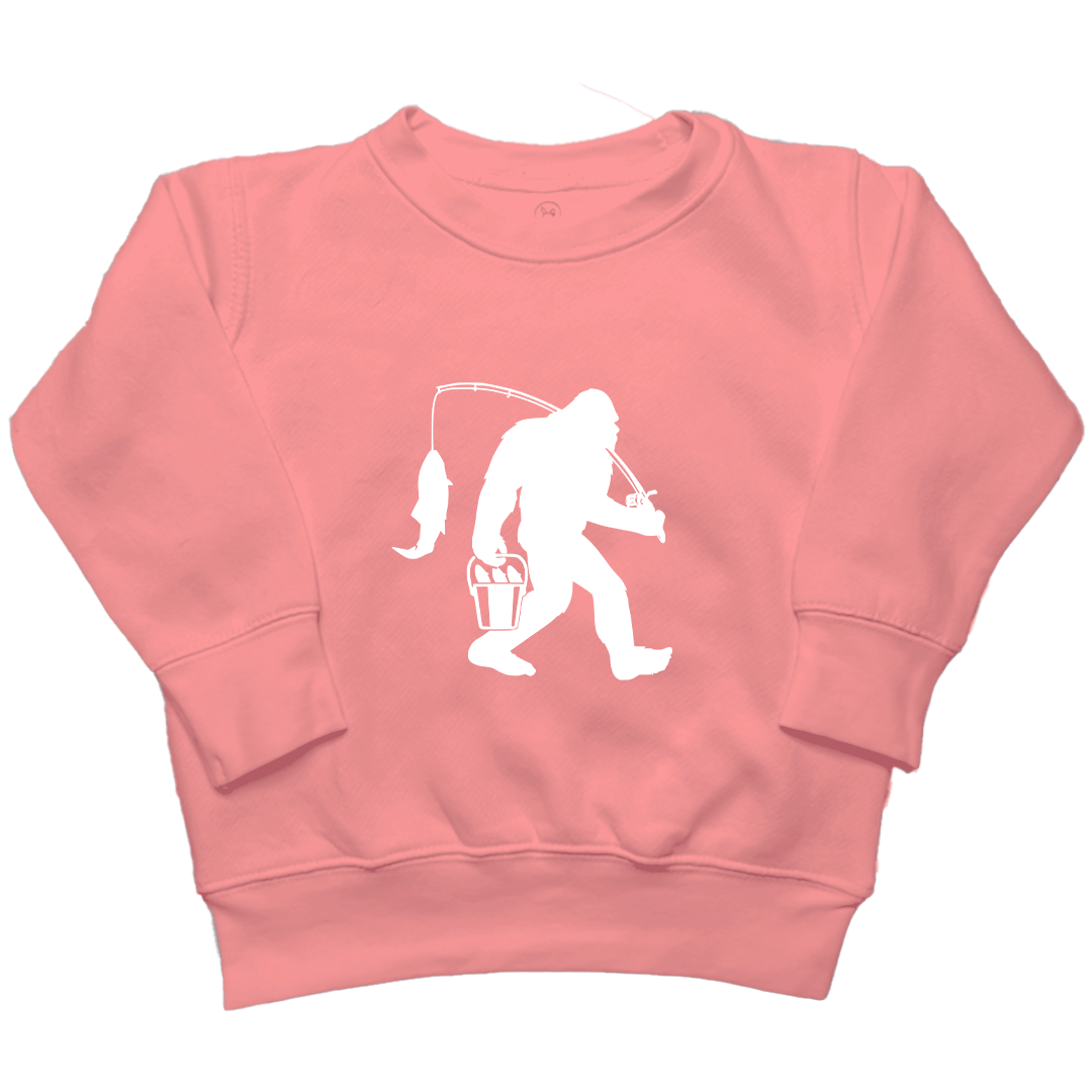 Fishing Sasquatch Toddler Crew Neck Sweatshirt - Muddy Boots Clothing - Crew Neck Sweatshirt
