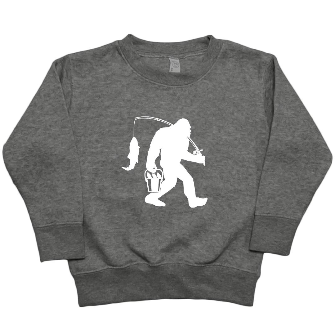 Fishing Sasquatch Toddler Crew Neck Sweatshirt - Muddy Boots Clothing - Crew Neck Sweatshirt