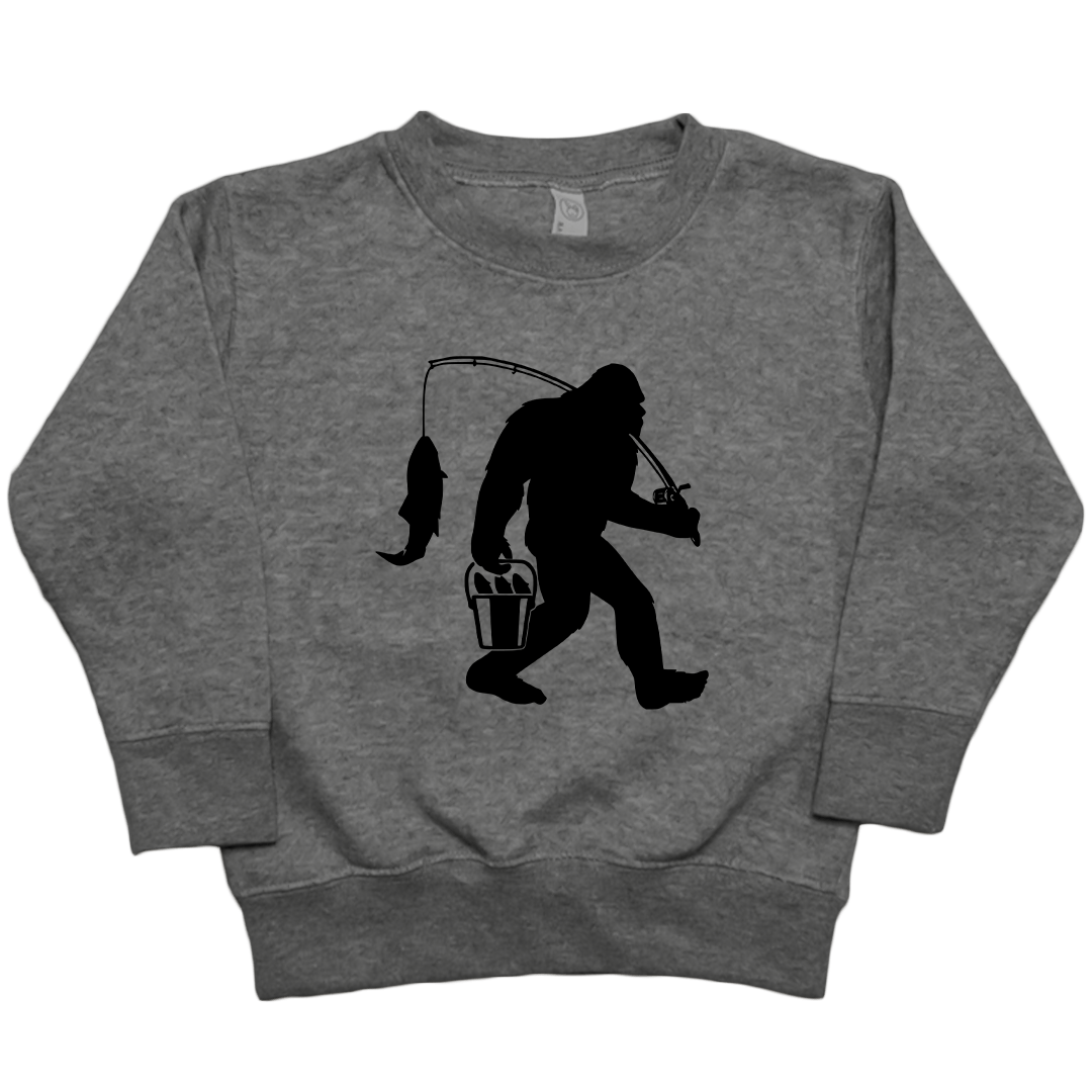 Fishing Sasquatch Toddler Crew Neck Sweatshirt - Muddy Boots Clothing - Crew Neck Sweatshirt