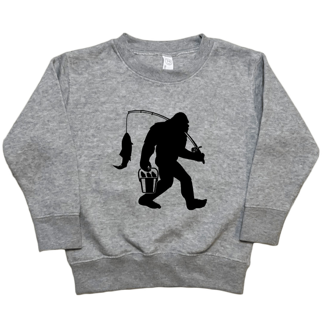 Fishing Sasquatch Toddler Crew Neck Sweatshirt - Muddy Boots Clothing - Crew Neck Sweatshirt