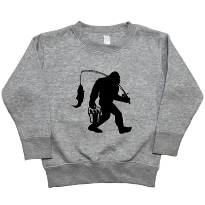 Fishing Sasquatch Toddler Crew Neck Sweatshirt - Muddy Boots Clothing - Crew Neck Sweatshirt