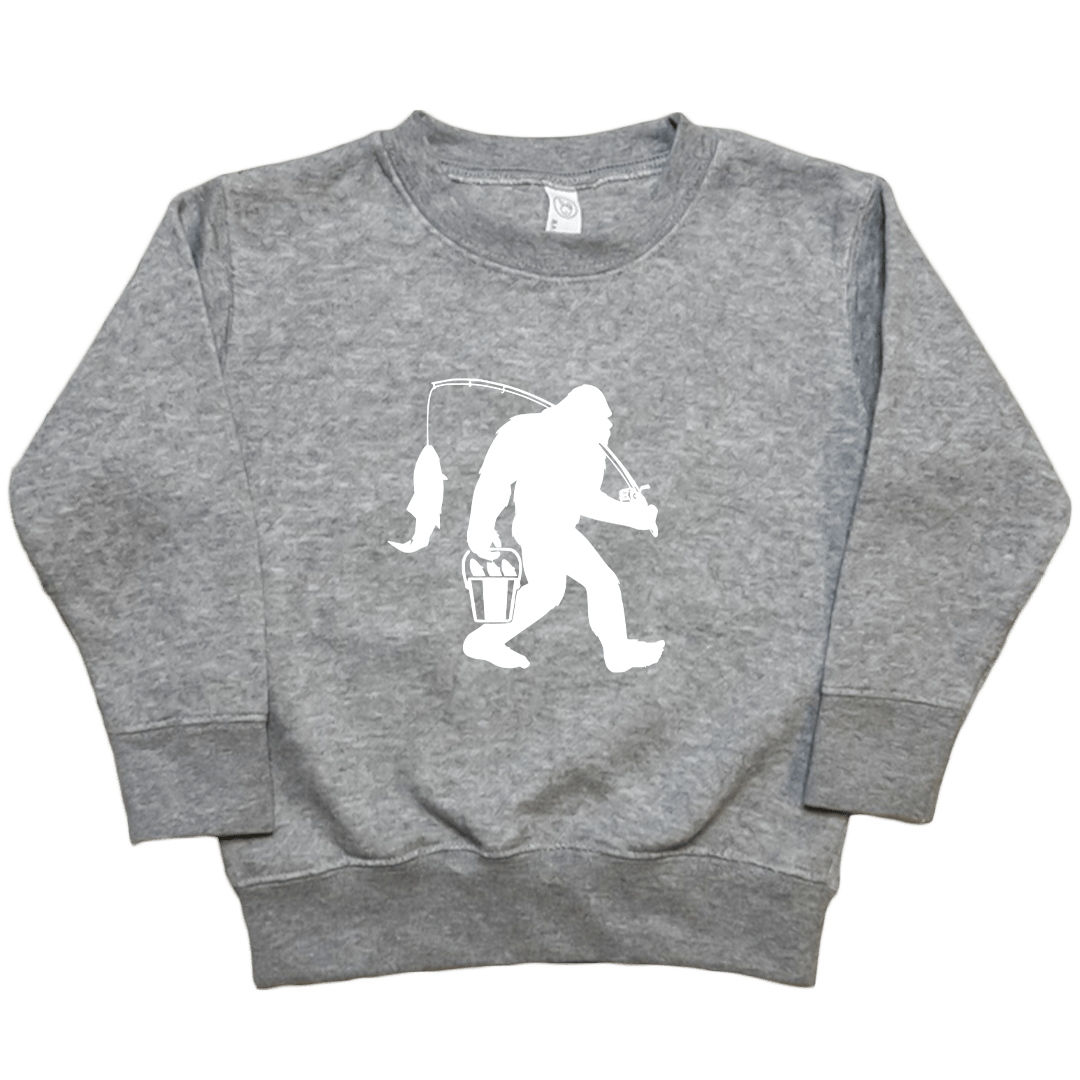 Fishing Sasquatch Toddler Crew Neck Sweatshirt - Muddy Boots Clothing - Crew Neck Sweatshirt