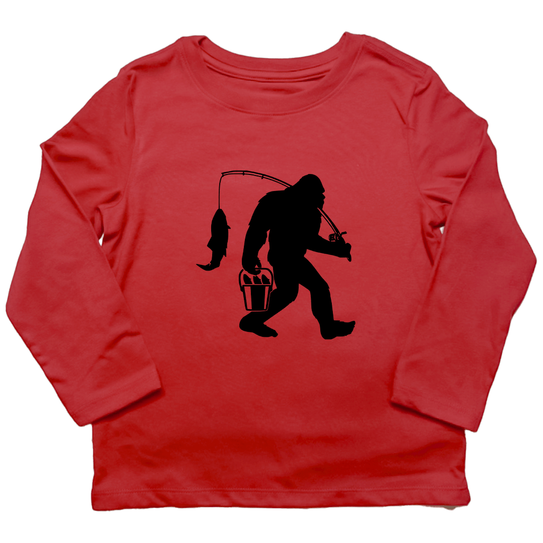 Fishing Sasquatch Toddler Long Sleeve Tee - Muddy Boots Clothing - Long Sleeve Tee