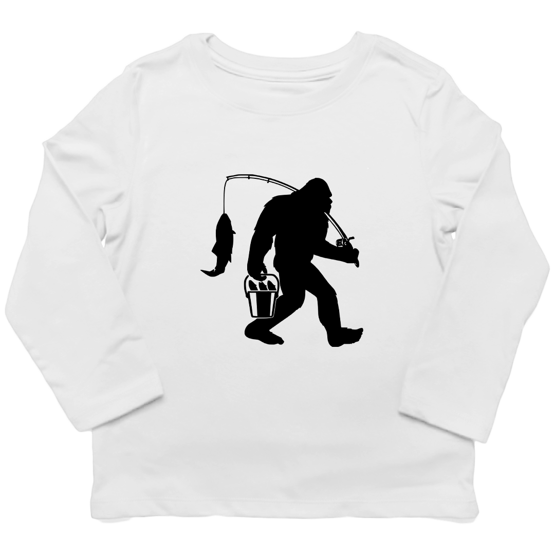Fishing Sasquatch Toddler Long Sleeve Tee - Muddy Boots Clothing - Long Sleeve Tee