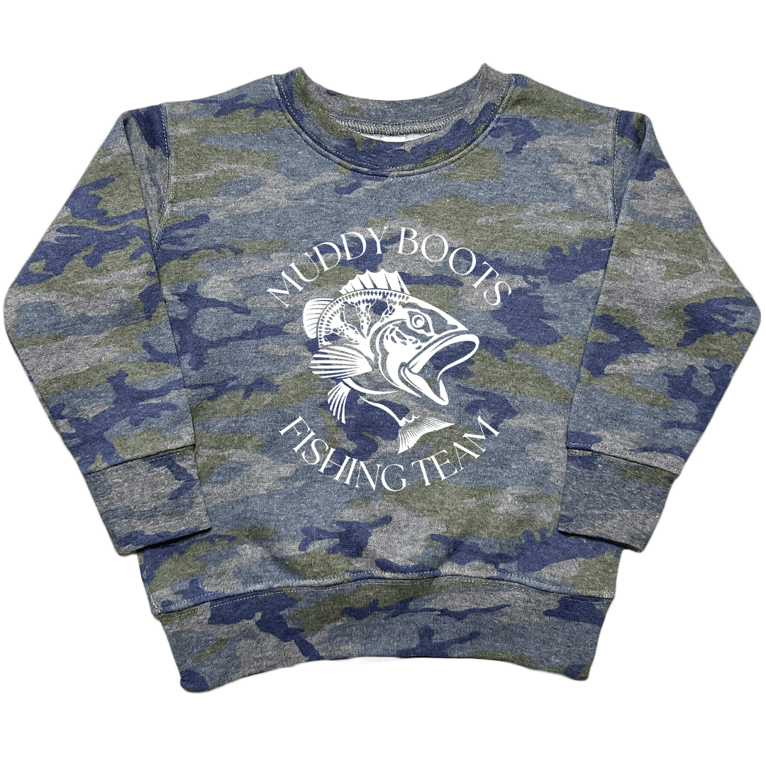 Fishing Team Toddler Crew Neck Sweatshirt - Muddy Boots Clothing - Crew Neck Sweatshirt