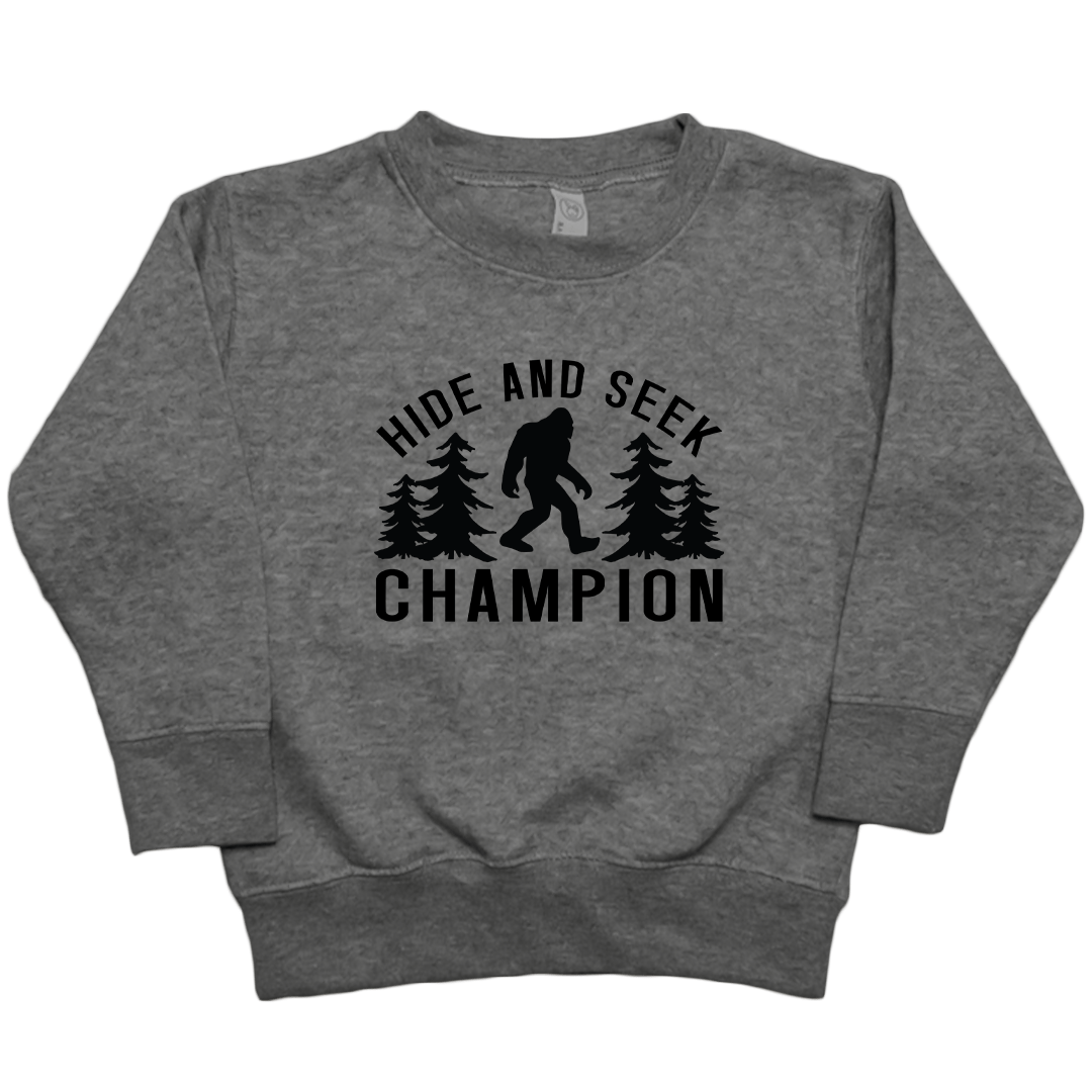 Hide and Seek Sasquatch Toddler Crew Neck Sweatshirt - Muddy Boots Clothing - Crew Neck Sweatshirt