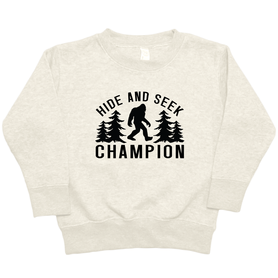 Hide and Seek Sasquatch Toddler Crew Neck Sweatshirt - Muddy Boots Clothing - Crew Neck Sweatshirt