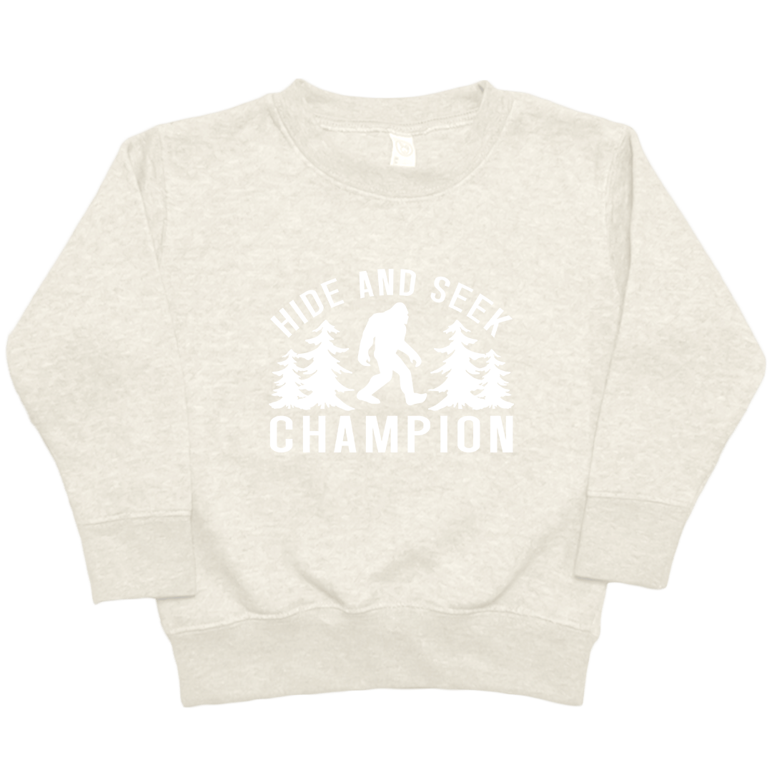 Hide and Seek Sasquatch Toddler Crew Neck Sweatshirt - Muddy Boots Clothing - Crew Neck Sweatshirt