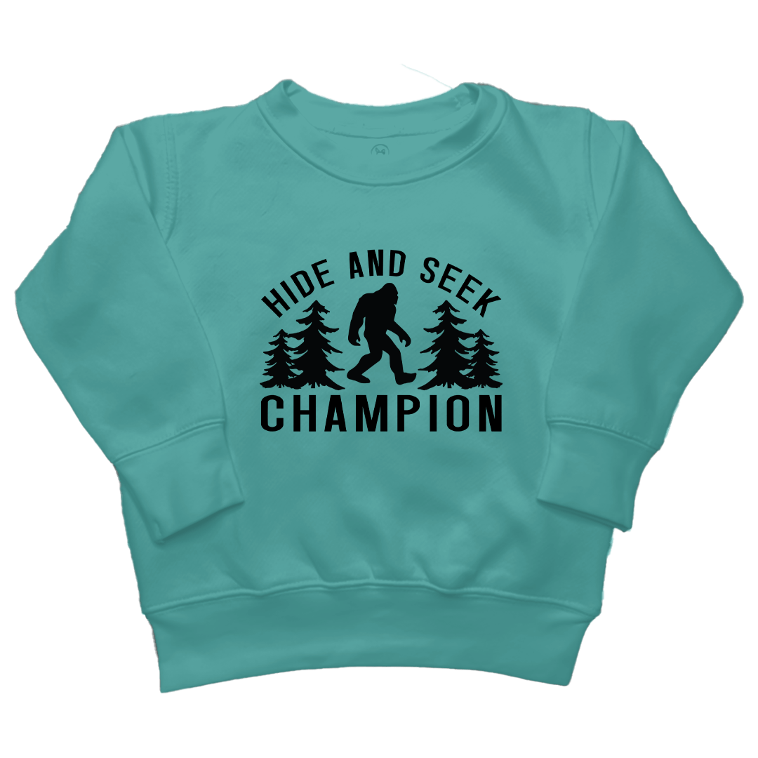 Hide and Seek Sasquatch Toddler Crew Neck Sweatshirt - Muddy Boots Clothing - Crew Neck Sweatshirt