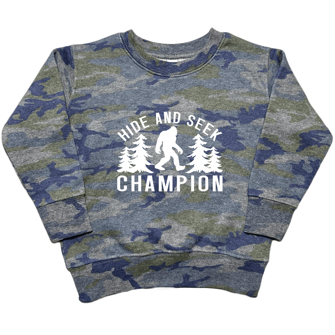 Hide and Seek Sasquatch Toddler Crew Neck Sweatshirt - Muddy Boots Clothing - Crew Neck Sweatshirt
